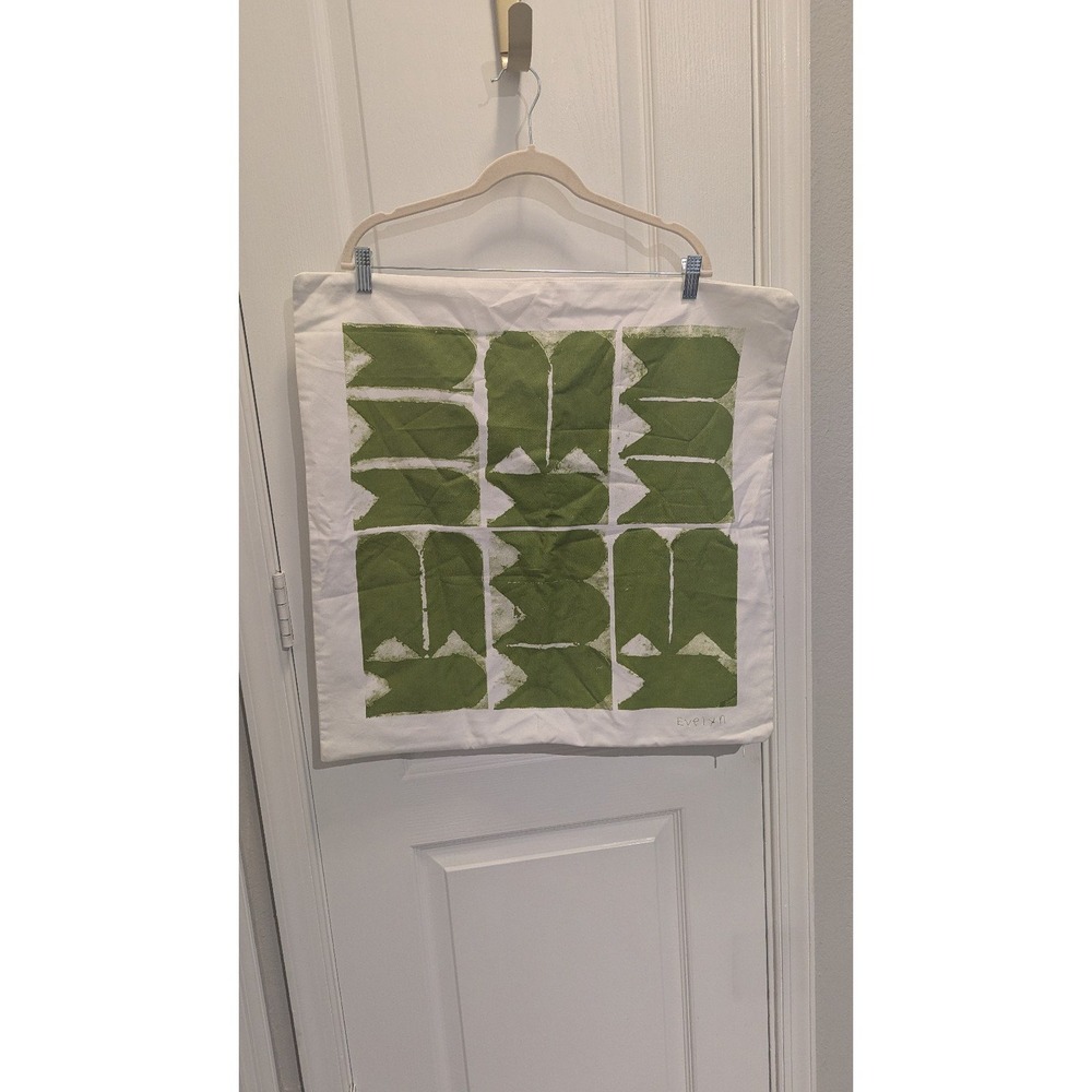 Evelyn Reyes CB2 Pillow Cover 23x23 Green Carrots White Cotton Canvas Modern 23